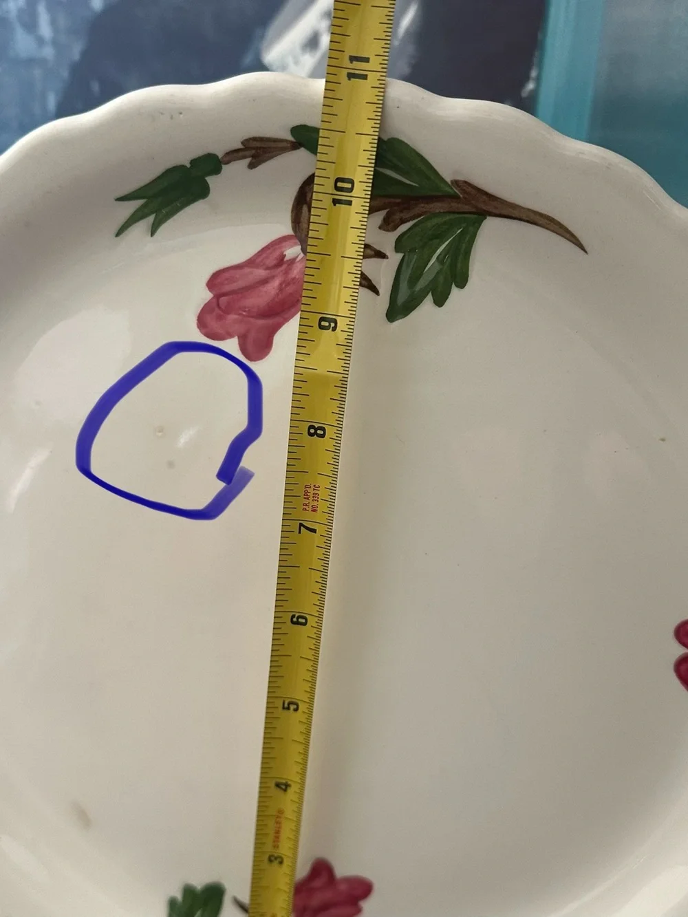 Hand-Painted Floral Ceramic Serving Plate - Pink and Green